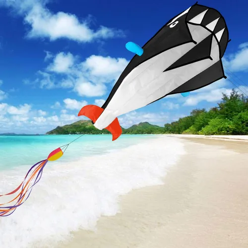 Miniatura 2 de Cometa grande azul delfín, parafoil suave sin marco, cometa gigante 3D IMAGE Breeze Beach Kites para exteriores, playa