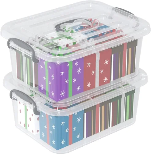 Miniatura 10 de Caja de almacenamiento de plástico de 6 cuartos de galón con asa, contenedor de cierre transparente con tapas, 6 paquetes