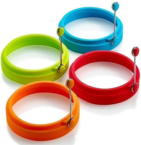 Anillos de silicona antiadherentes, para cocinar huevos, molde perfecto para huevos fritos o anillos para panqueques (nuevo, 4 unidades), multicolor