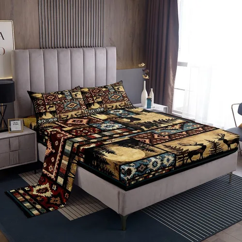 Miniatura 26 de Erosebridal Woodland Animals Bed Sheets Twin Bear Deer Wolf Hunting Theme Sheet Set for Kids Boys Girls Rustic Cabin Lodge Decor Sheets Farmhouse
