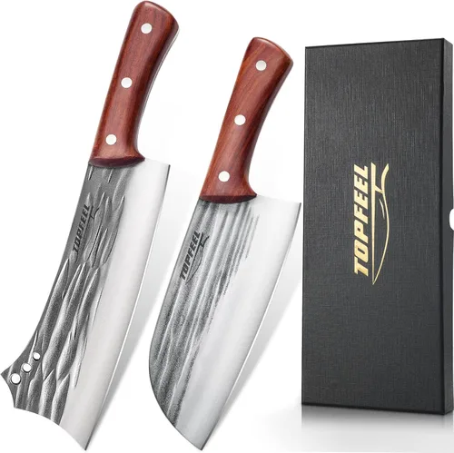 Miniatura 9 de Topfeel Juego de 4 cuchillos de carnicero forjados a mano – Cuchillo rebanador, cuchillo deshuesador, cuchillos divisores, cuchillos peladores