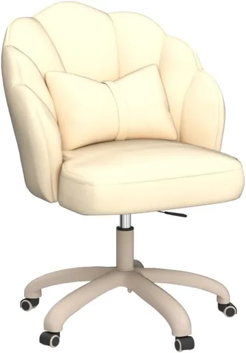Miniatura 4 de Silla de escritorio Petal con cojín de lazo, silla de terciopelo con ruedas para tocador, silla tapizada para oficina en casa para niñas y mujeres