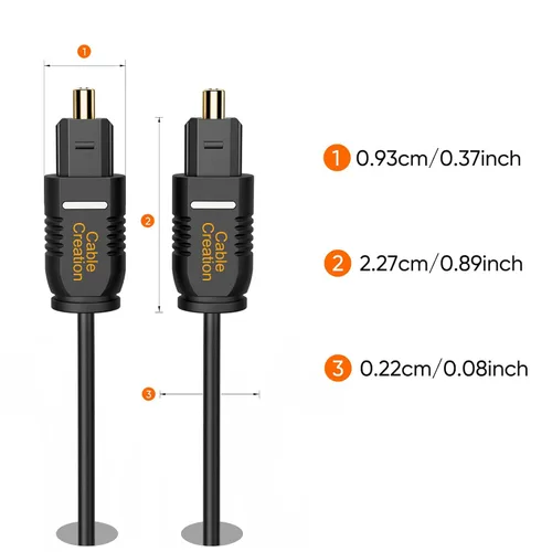 Miniatura 7 de CableCreation Cable de audio digital óptico de 3.3 pies, cable Toslink de fibra óptica delgada chapado en oro S/PDIF para cine en casa, barra