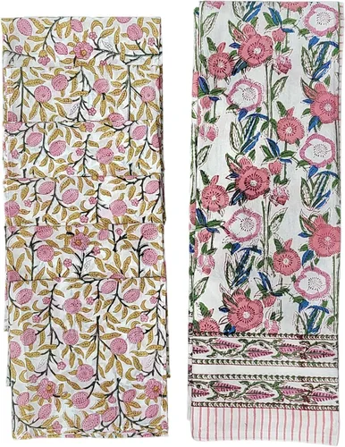 Miniatura 2 de Mango Gifts Mantel indio con estampado a mano, 100% algodón, floral, multicolor, con 6 servilletas