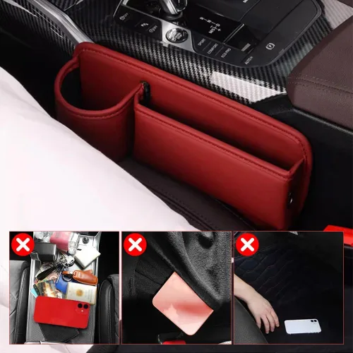 Miniatura 5 de Bolsa de cuero para portavasos de automóvil, caja de almacenamiento para automóvil mejorada 2025 con soporte para tazas, caja de almacenamiento