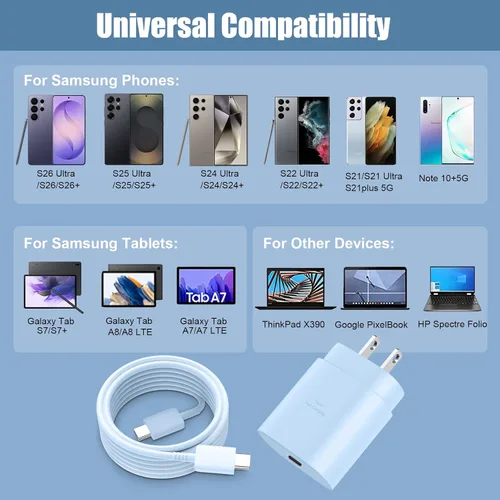 Miniatura 15 de Cargador USB C, carga rápida súper rápida de 25 W tipo C y cable de carga USB C de 6,6 pies para Samsung Galaxy S25/S25 Ultra/S25+/S24/S24