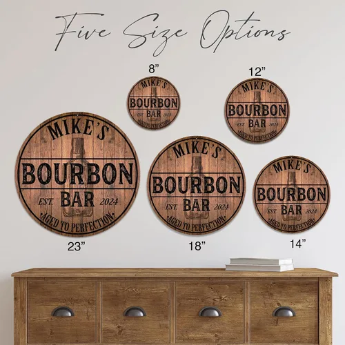 Miniatura 6 de Chico Creek Signs Letrero de barra de Bourbon personalizado, letrero de barra de metal redondo personalizado, envejecido a la perfección, hecho