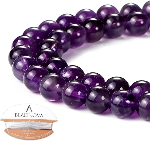 Miniatura 45 de Cuentas de ónix negro BEADNOVA con cuentas de cristal natural, piedras preciosas, redondas, sueltas, curativas de energía con cordón elástico de 01)