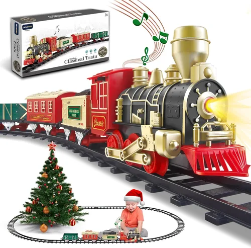 Miniatura 9 de Juego de tren eléctrico para niños de 4 a 8 años con vapor real, luces y sonidos, juego completo de tren de juguete con autos y pistas, fácil