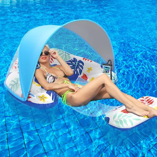 LAYCOL Flotadores de piscina premium para adultos con dosel, elegante tumbona de piscina, flotadores de piscina resistentes para adultos, flotadores