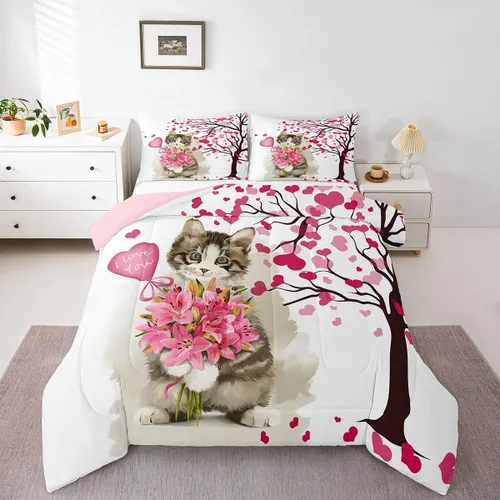 Miniatura 27 de Juego de edredón de San Valentín para parejas, juegos de ropa de cama rojo y blanco para niños, niñas, adolescentes, con texto en inglés "I Love