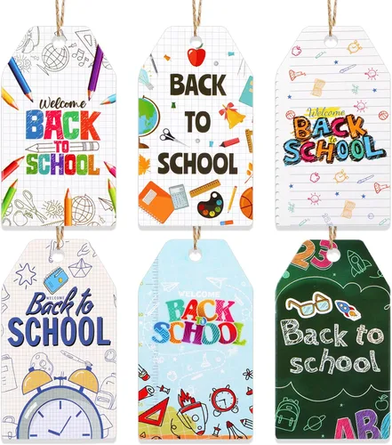 HOWAF 60 etiquetas de regalo de bienvenida a la escuela, etiquetas de primer día de escuela para suministros escolares, decoración de regalo,
