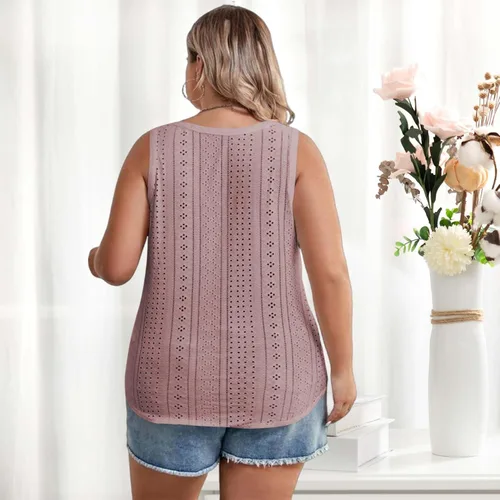 Miniatura 7 de Womens Tank Tops Eyelet Embroidery Scoop Neck Sleeveless Shirts for Casual Loose Fit Basic 2024 Summer Top Clothes