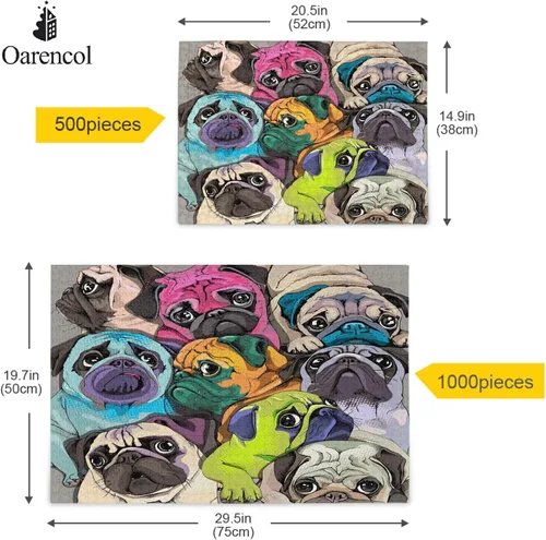 Miniatura 4 de Rompecabezas de pug colorido divertido perro animal 500 piezas rompecabezas para adultos