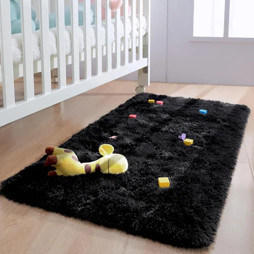 Miniatura 7 de HOMORE Alfombra de pasillo de 2 x 4 pulgadas, alfombra negra para dormitorio, alfombras esponjosas para pasillo, mesita de noche, alfombras largas
