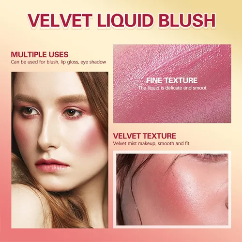 Miniatura 4 de Rubor líquido, acabado de terciopelo mate natural, rubor facial líquido crema suave para mejillas, maquillaje para tinte de piel, ligero y mezclable