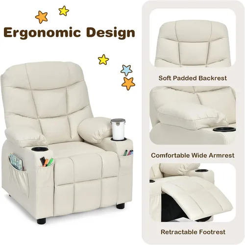 Miniatura 10 de Costzon Silla Reclinable para Niños con Portavasos, Silla de Descanso Ajustable con Reposapiés y Bolsillos Laterales para Habitación de Niños