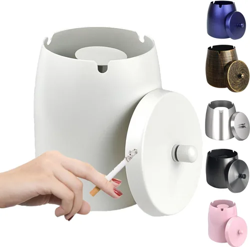 Miniatura 12 de Cenicero, Cenicero Grande para Exteriores con Tapa, Cenicero para Patio Exterior, de Acero Inoxidable, Resistente al Viento, Sin Humo, para Balcón