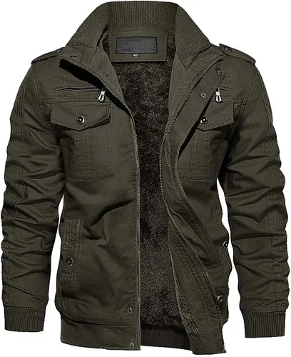 Chaqueta de invierno con forro polar de Eklentson para hombre, con aislamiento térmico grueso, con múltiples bolsillos, con cremallera delantera,