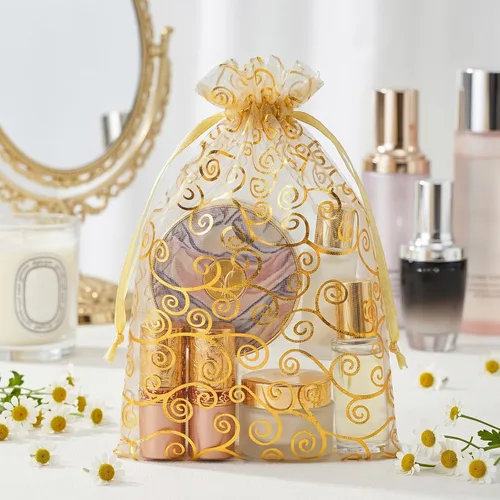 Miniatura 6 de joycraft 50 bolsas de regalo de organza – 11.8 x 7.9 pulgadas, bolsas de regalo de malla dorada con cordón, bolsa de organza para regalo de San