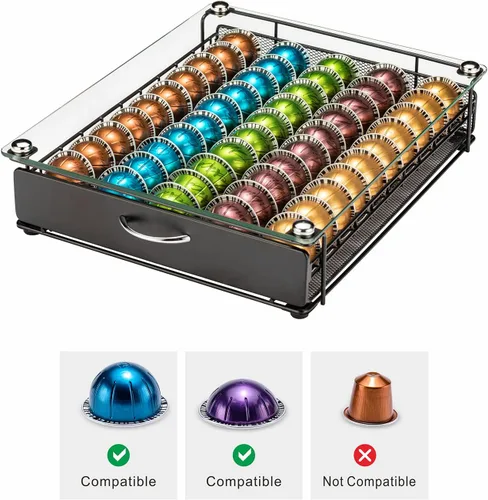 Miniatura 5 de Cajón para cápsulas de café Nespresso Vertuo con vidrio para gabinete, estante de almacenamiento de cápsulas Vertuoline para mostrador