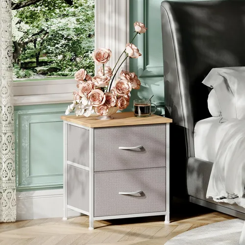 Miniatura 2 de Somdot - Mesita de noche, pequeña cómoda para dormitorio con 2 cajones, mesa auxiliar de noche con contenedores de tela para dormitorio, armario
