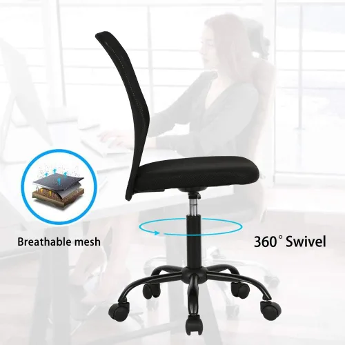 Miniatura 5 de Silla de oficina de malla con soporte lumbar, silla de escritorio ergonómica, moderna, negra