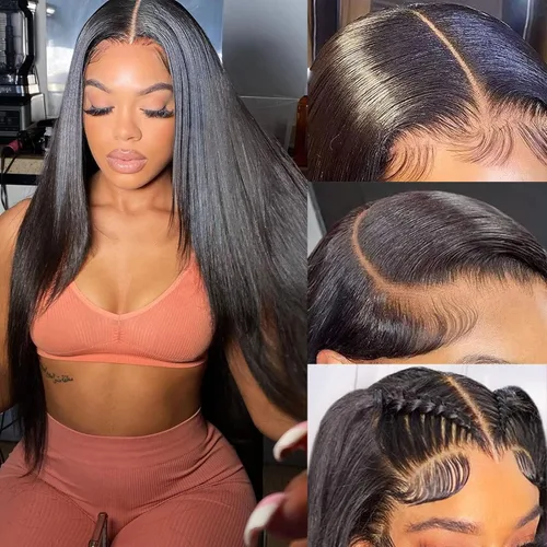 Miniatura 12 de 20 Pulgadas Pelucas de encaje frontal de cabello humano prearrancadas con cabello de bebé 200 de densidad Real cabello humano liso 13x4 HD Pelucas