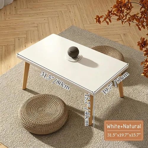 Miniatura 3 de Mesa de café Funecy Mesa baja con patas robustas de madera maciza, mesa de piso para sentarse en el suelo, almacenamiento y muebles para sala