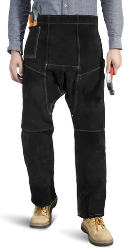 Pantalones de soldadura de cuero, resistentes al calor y al fuego, protección de piernas de cuero dividido para hombres y mujeres, ajustables de M a