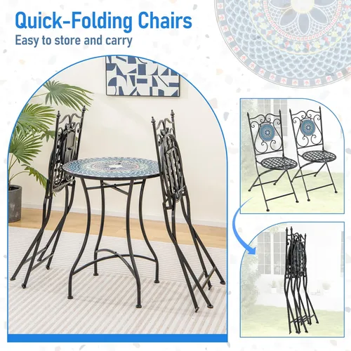 Miniatura 6 de Giantex Juego de 2 sillas plegables para patio, sillas bistró de mosaico con respaldo y asiento redondo, marco de metal resistente, capacidad de 330