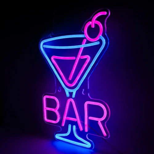 Miniatura 2 de Letrero de neón para bar de cócteles – Luz de barra LED de vidrio de Martini, arte de pared retro para el hogar, decoración de bar regulable