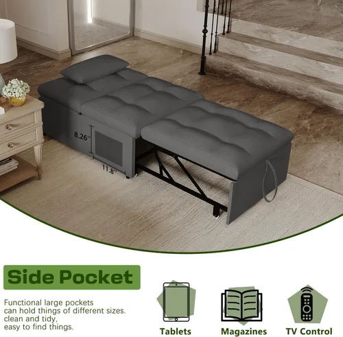 Miniatura 5 de Silla Cama Convertible 4 en 1 con Respaldo Ajustable, Almohadas, Sofá Cama Futón con Bolsillo Lateral, Silla Sofá Cama Desplegable, Sofás
