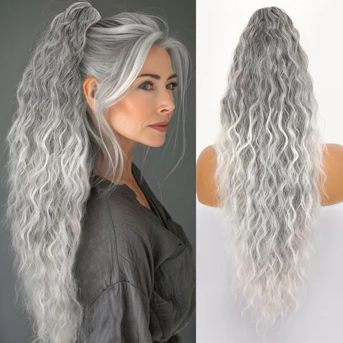 Miniatura 23 de ORSUNCER Extensión de cola de caballo de 18" con pinza rizada, cola de caballo esponjosa, extensiones de pelo sintético de aspecto natural para mujer