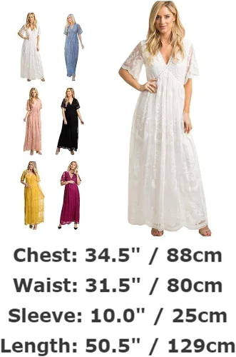 Miniatura 7 de Vestido largo de maternidad casual con cuello en V de manga corta floral con encaje acampanado y bohemio para la noche cóctel fiesta sesión de fotos