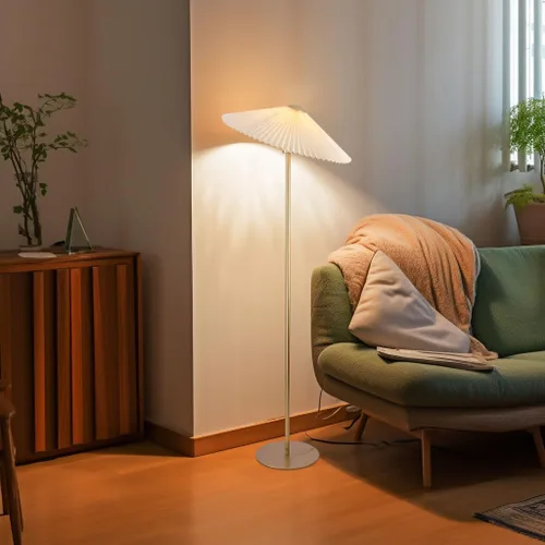 Miniatura 3 de KUNJOULAM Lámpara de pie plisada, lámpara de pie de poste, lámpara alta de diseño simple con pantalla de tela, lámpara de pie para sala de estar