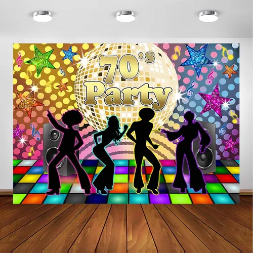 Avezano Fondo de fiesta de regreso a los años 70 para adultos, decoraciones de fiesta de discoteca, bola de discoteca retro de los años 70, Let's