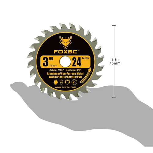 Miniatura 5 de FOXBC Hoja de sierra circular de 3 pulgadas 24T de carburo para cortar madera, plástico, PVC, acrílico, aluminio con mandril de 7/16", compatible