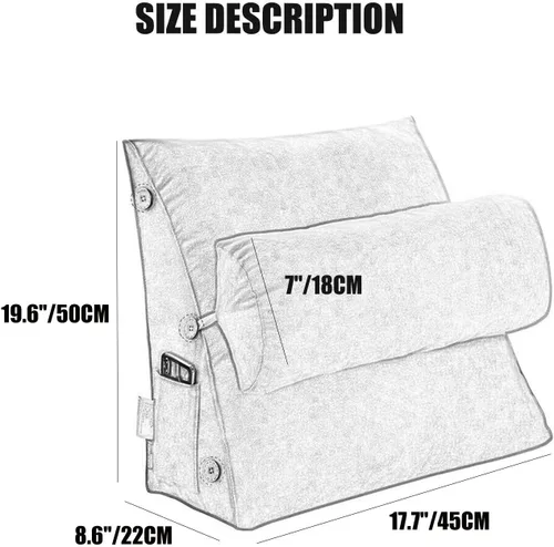 Miniatura 7 de Almohada triangular para lectura y dormir en forma de cuña con almohada ajustable para el cuello, soporte para cuerpo, espalda, lumbar, uso en cama
