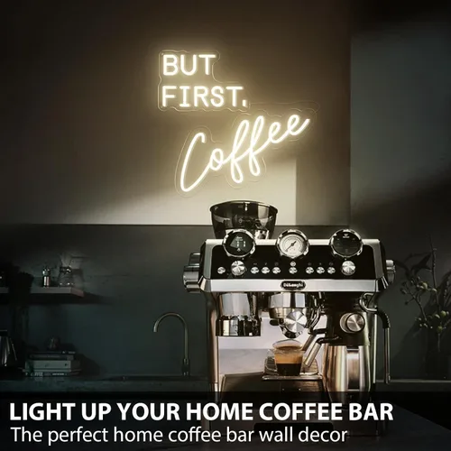 Miniatura 4 de Letrero de neón "But First Coffee" para decoración de pared, de 17 * 16 pulgadas, LED blanco cálido regulable con adaptador de corriente de 12V