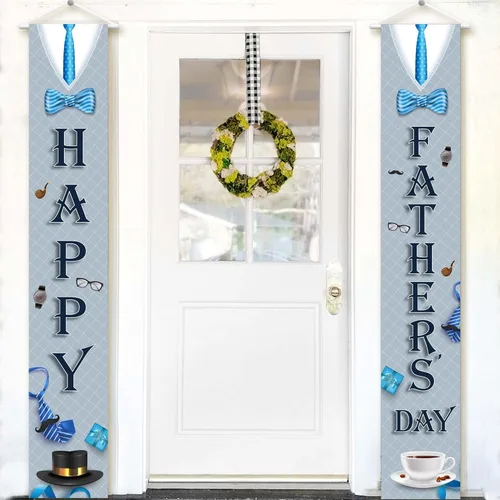 Miniatura 10 de Banner negro para puerta del día del padre, 72 x 12 pulgadas, paquete de 2 Corbata feliz día del padre para decoraciones feliz del día del padre
