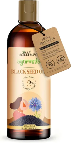 Satthwa Aceite orgánico de semillas negras – Comestible High TQ – Probado en laboratorio prensado en frío Nigella Sativa – Para el crecimiento del