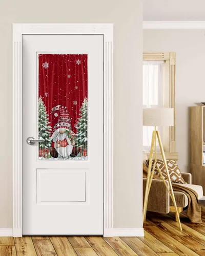 Miniatura 25 de Cortinas de puerta francesa de Navidad para ventana de puerta, panel de cortina con bolsillo para barra con alzapaños para luz lateral delantera