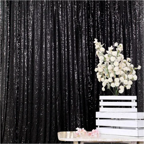 ShinyBeauty PHOTOBOOTH - Fondo de tela de lentejuelas, telón de fondo de boda, telón de fondo óxido, cortinas de lentejuelas, cortinas de Negro