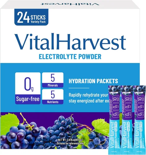 Miniatura 12 de VitalHarvest 24 Sobres de Polvo de Electrolitos Sin Azúcar Paquetes de Hidratación Mezcla de Bebida IV Diaria Líquida para Hidratación Rápida, Bajo