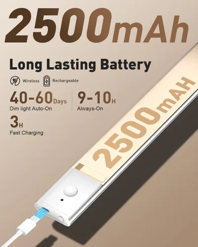 Miniatura 5 de Iluminación para debajo del gabinete, luz inalámbrica con sensor de movimiento para interiores, luces de barra de cocina recargables de 12 pulgadas