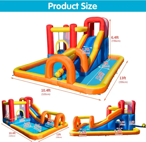 Miniatura 6 de Baralir Parque acuático inflable con tobogán acuático largo y piscina grande para 5 niños, diversión infinita de saltos, deslizamientos, escalada
