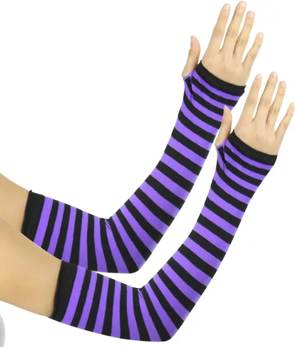 Miniatura 4 de ToBeInStyle Calentadores de longitud de brazo 100% nailon a rayas para mujer
