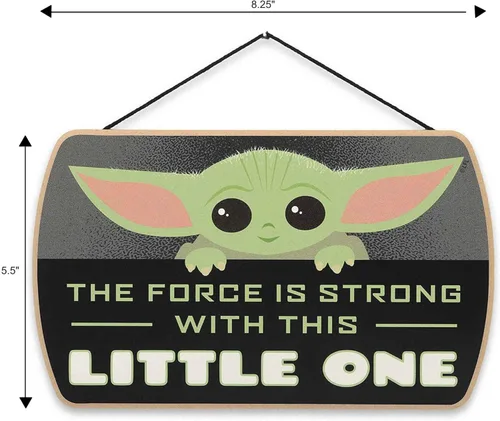 Miniatura 7 de Disney Star Wars: The Mandalorian Baby Yoda Force es fuerte con este pequeño colgante de madera decoración de pared - Grogu, el niño Negro