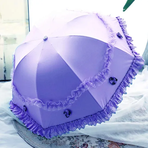 Miniatura 38 de Honeystore Paraguas plegable a prueba de rayos ultravioleta Princess Lace Parasol con cúpula anti-UV